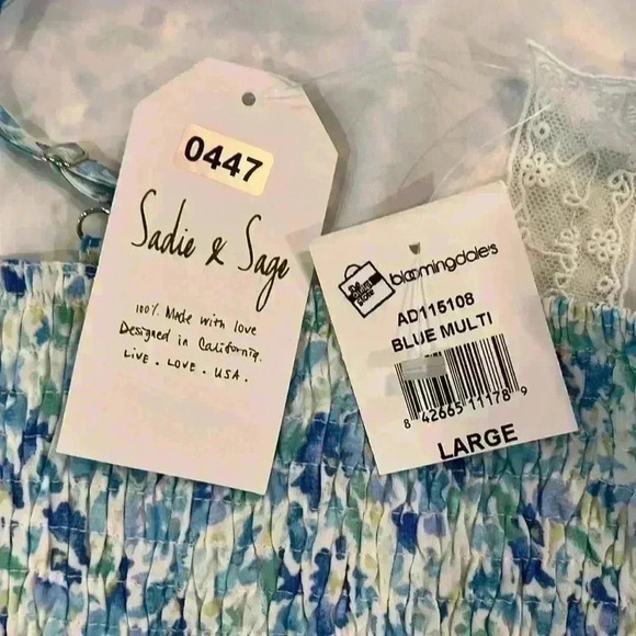 Sadie & Sage Womens Crop Top Blue S Smocked Back Adjustable Straps Dainty Fun - Picture 5 of 10